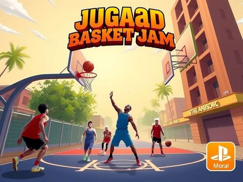 Jugaad Basket Jam - Desi Street Basketball Action Jugaad Basket Jam game banner showing street basketball in India